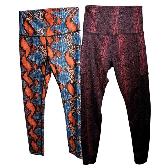 Women Leggings Set of 2 SZ Snakeskin Abstract Artsy Pocket Running - Picture 1 of 12